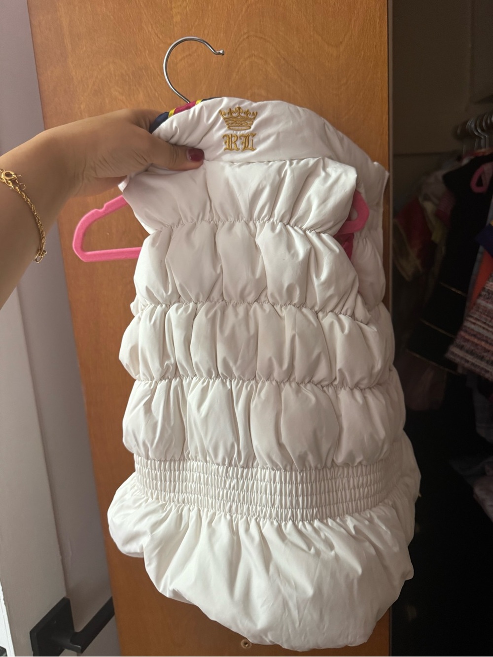 Ralph Lauren White Puffer Vest with Gold Crest